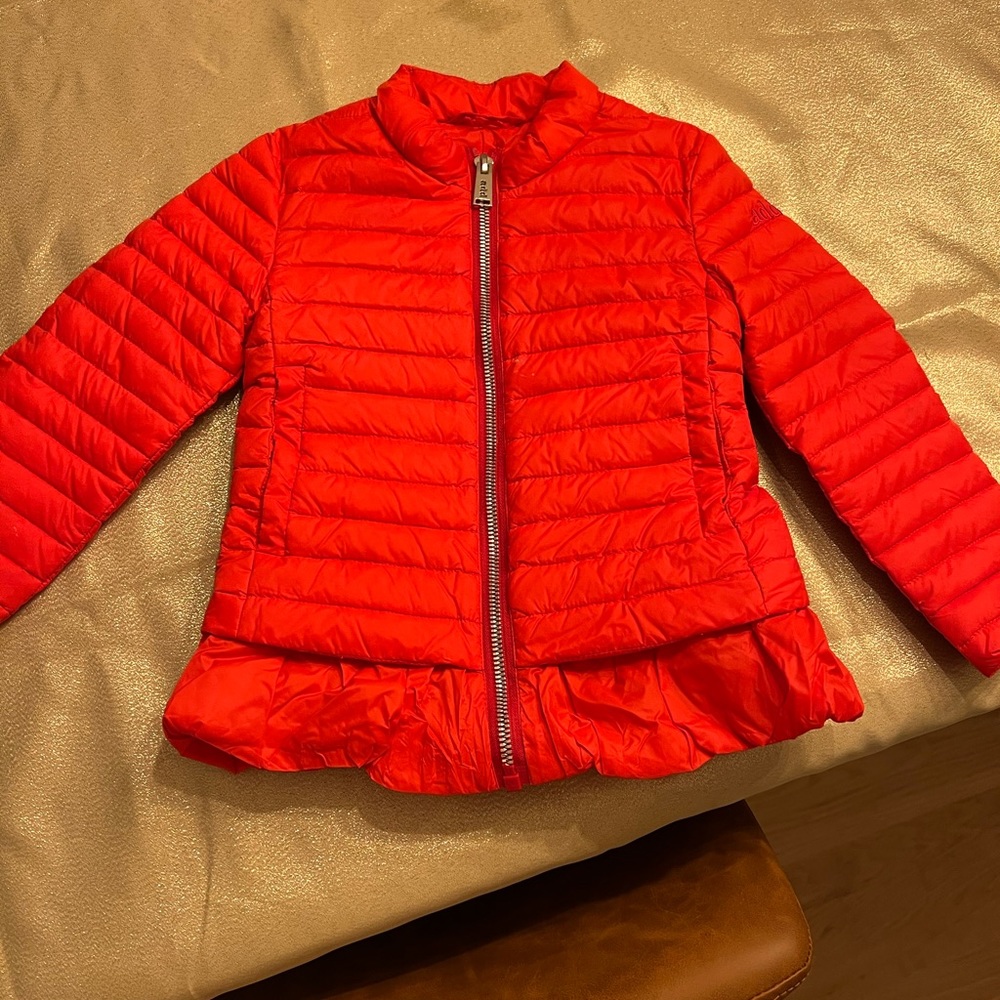 New red quilted light down coat